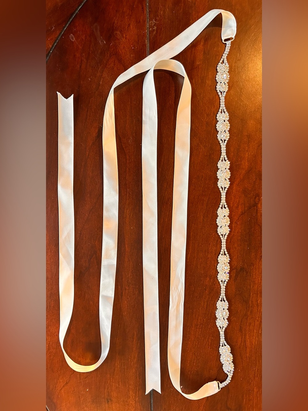 Crystal Rhinestone Bridal Sash with Creamy White Satin Ties